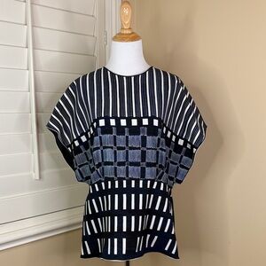 Piazza Sempione Navy and White Patterned Blouse